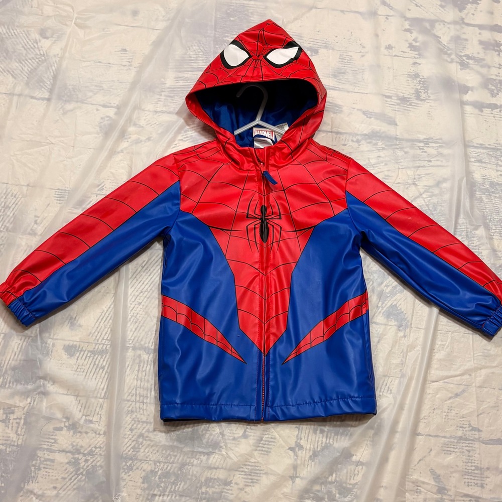 Marvel Spider-Man Rain Jacket Toddler 4T Red Blue Excellent Hooded Coat